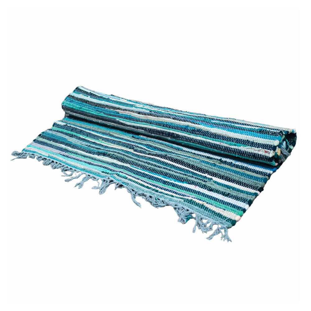 Aqua Blues Large Rag Rug - 150x90cm