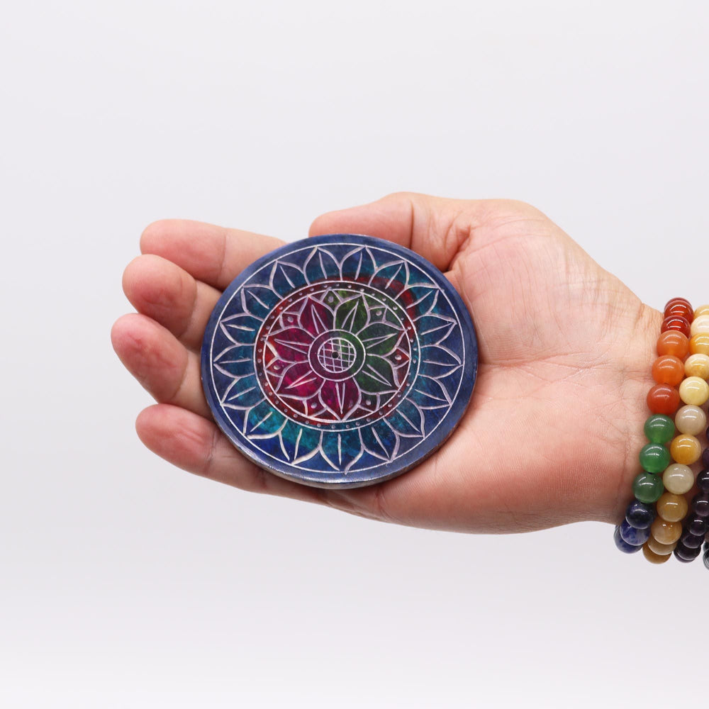 Lotus in Lotus Soapstone Disc Incense Holder