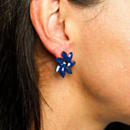 Royal Blue Flowers  Vintage Glass  Earrings