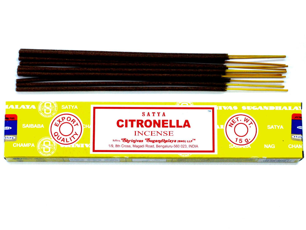 Satya Citronella incense sticks with packaging on a white background
