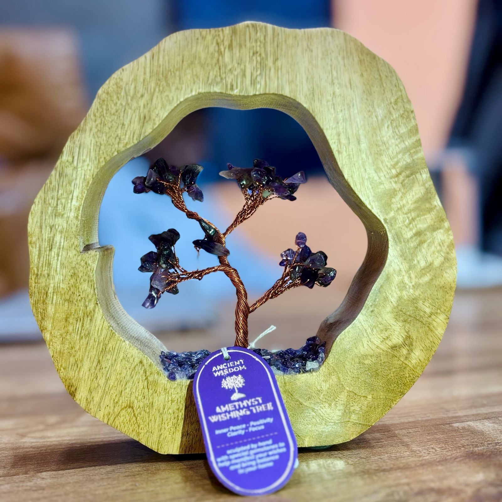 Amethyst Gemstone Tree Garden Mango Wood Ring 60 chipstones