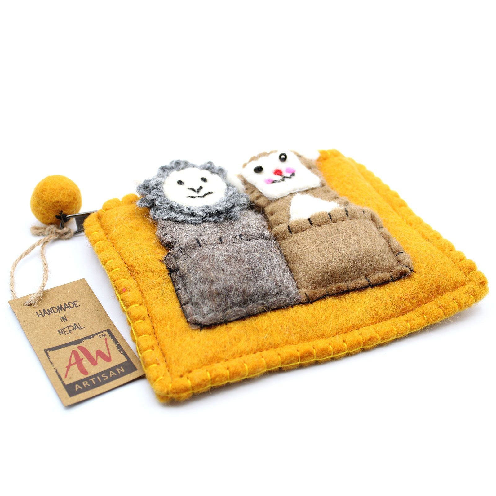 Bear & Sheep Felt Pouch with Finger Puppets | Handmade in Nepal