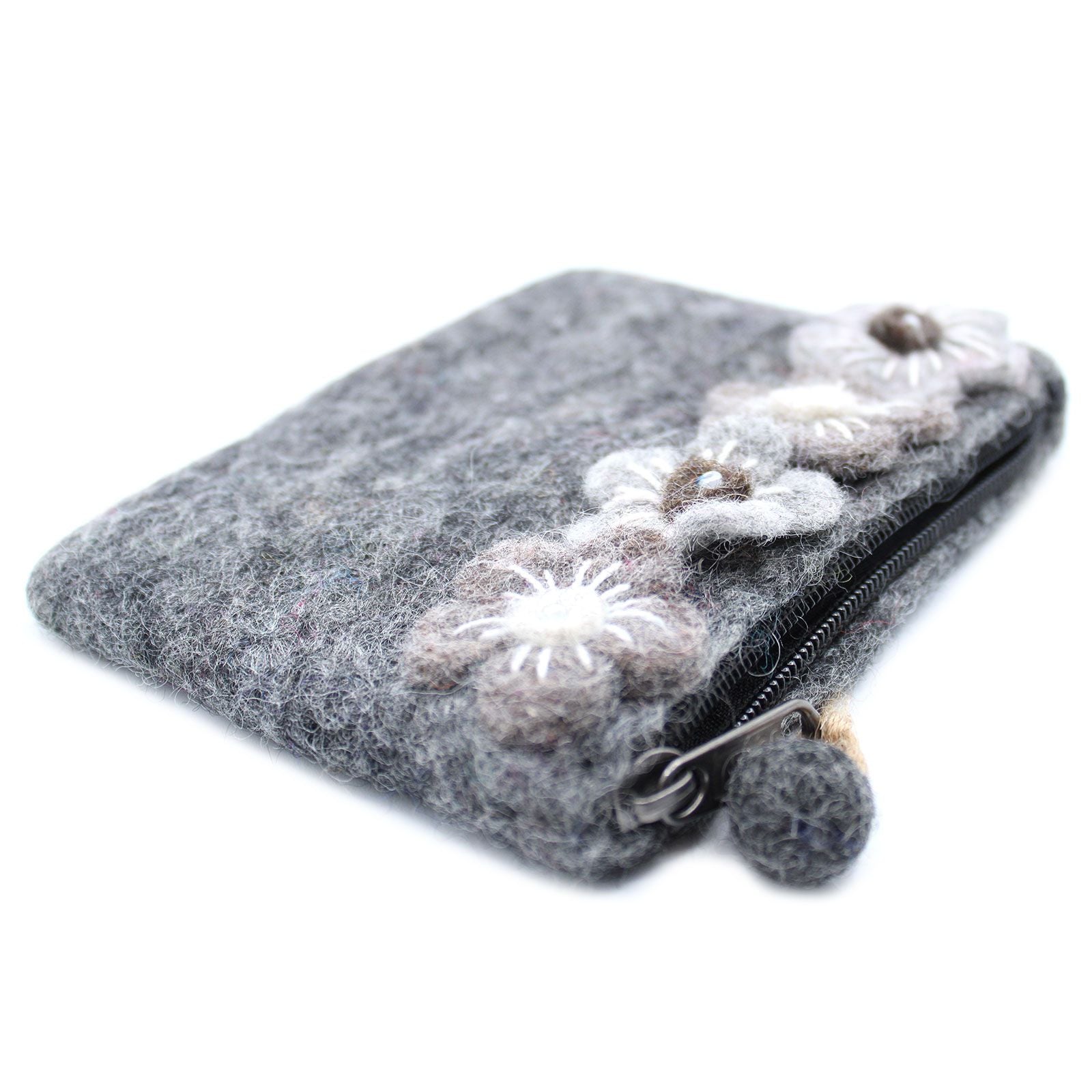 Four Flower Felt Zipper Pouch | Handmade Wool Pouch from Nepal