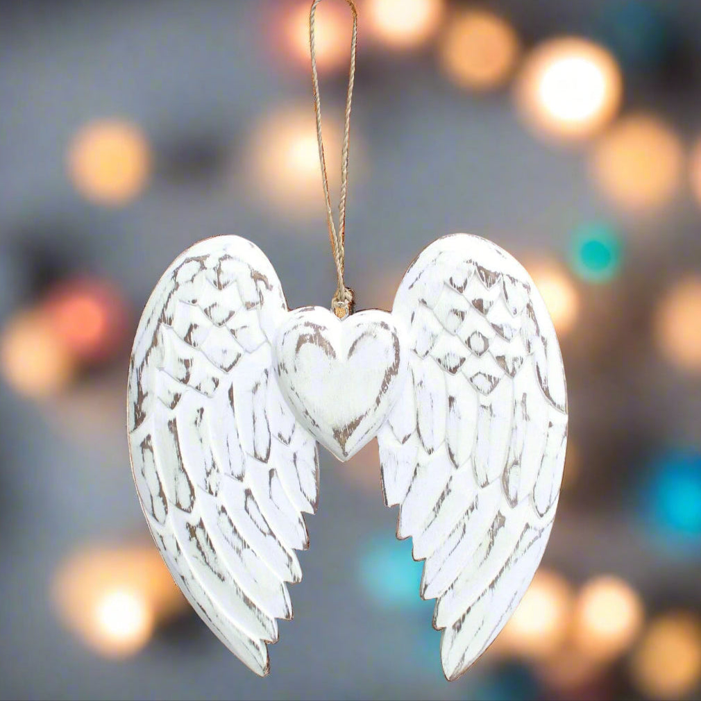 Hand Crafted Double Angel Wing & Heart - 24cm
