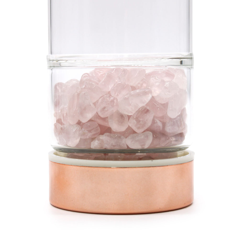 Rose Quartz Rose Gold Crystal Glass Tea Infuser Bottle
