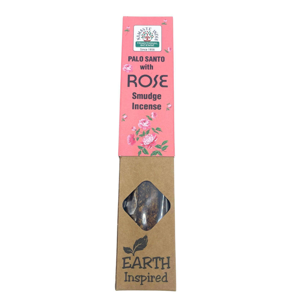 Smudge incense package with pink label and Earth Inspired branding on a white background