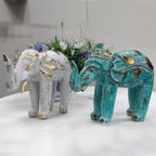 White Gold Wood Carved Elephant