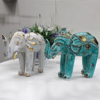 Turquoise Gold Wood Carved Elephant