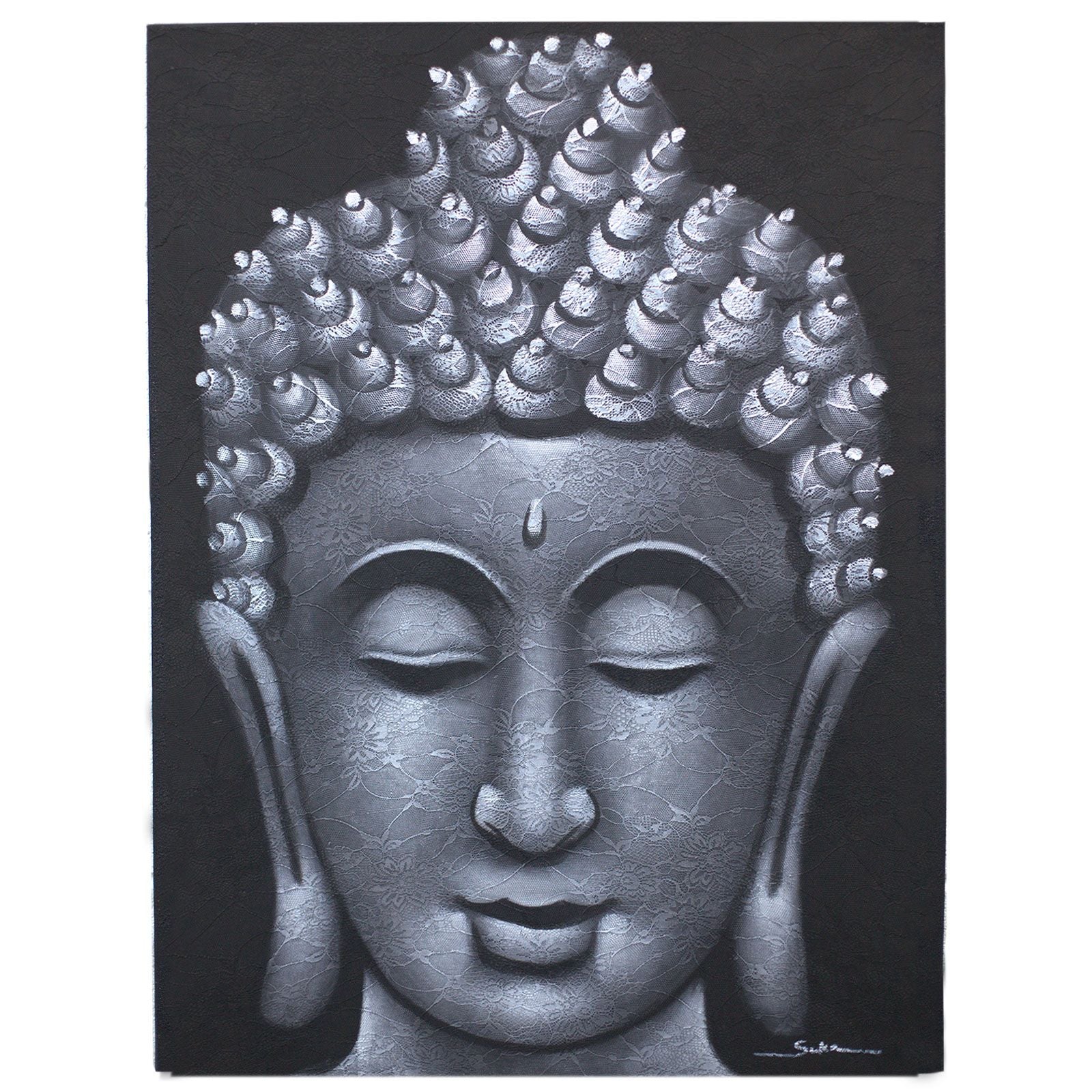 Grey Brocade Detail Buddha Painting