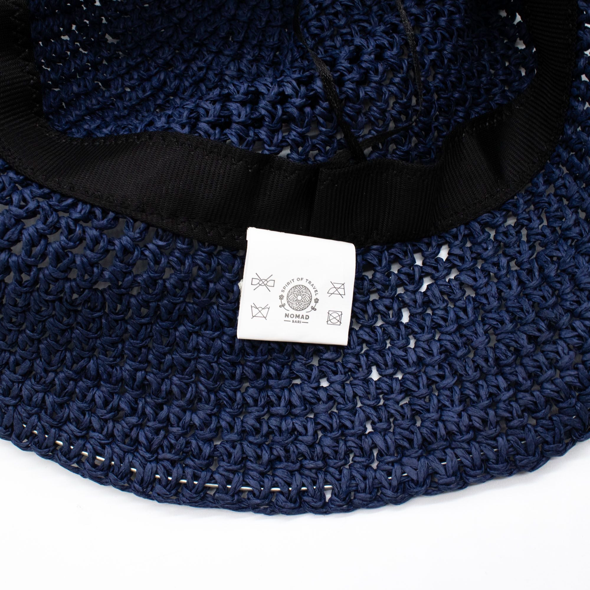 Navy Blue Nomad Sari Floppy Straw Sun Hat