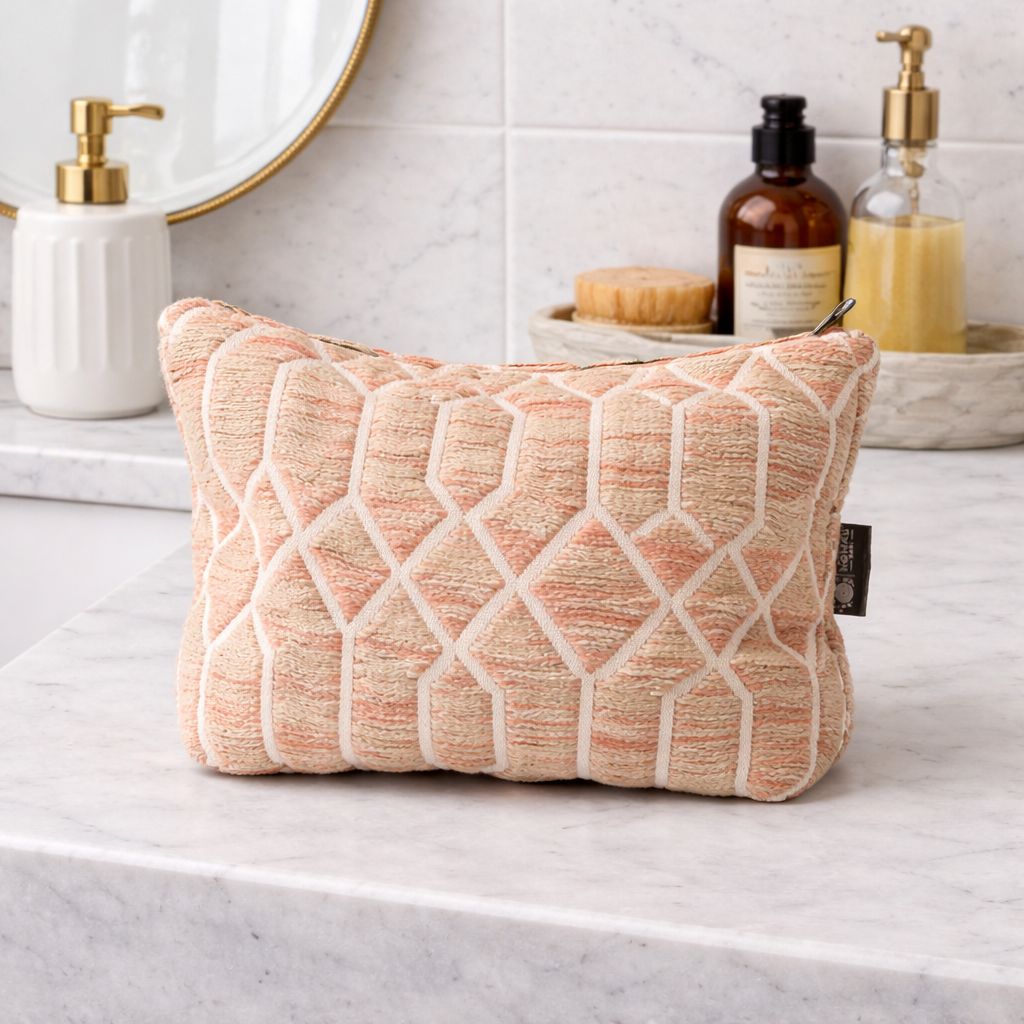 Rose Lattice Jacquard Toiletry Bag | Handmade Indian Cotton