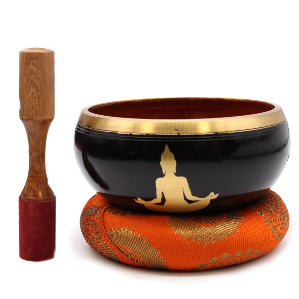 Buddha Black/Orange Singing Bowl Set  Large 14cm