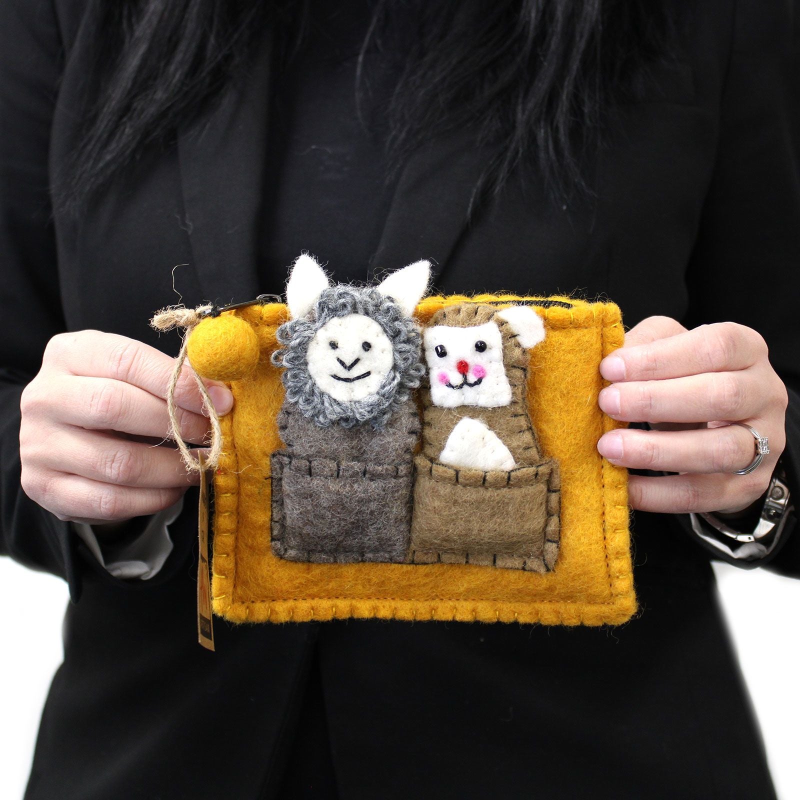 Bear & Sheep Felt Pouch with Finger Puppets | Handmade in Nepal
