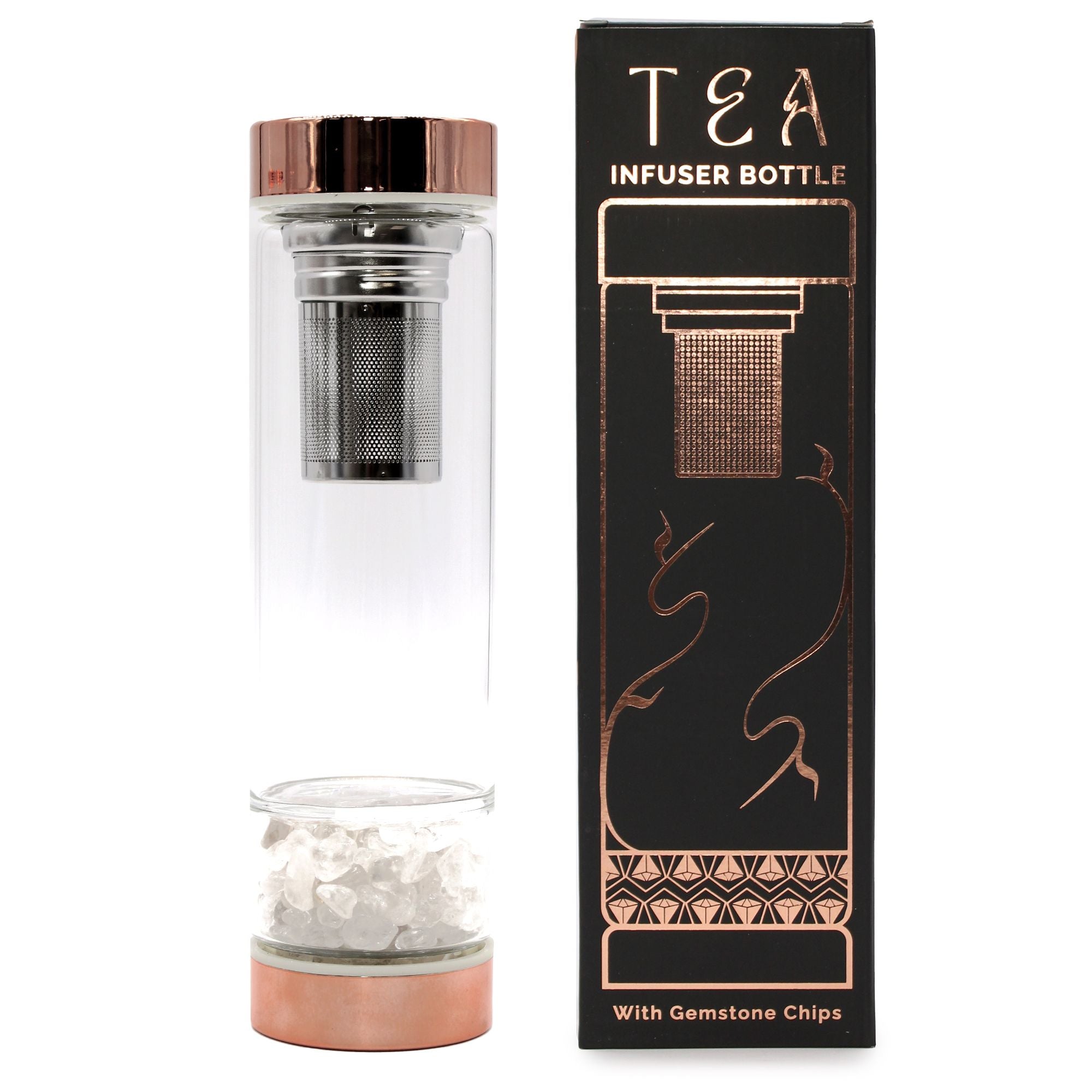 Rock Quartz Crystal Glass Tea Infuser Bottle