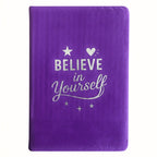 Purple blanket with 'Believe in Yourself' text on a white background