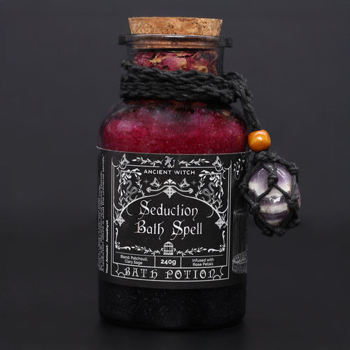 Ancient Witch Seduction  Bath Spell Potion & Amethyst Crystal Amulet