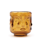 Antique Amber Buddha Faces Candle Jar