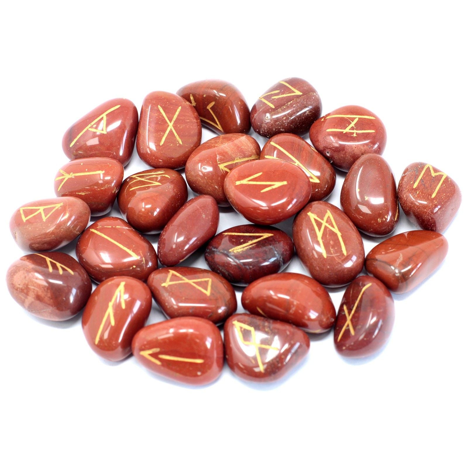 Red Jasper Runes Stone Set in Pouch
