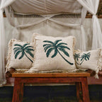 Palm Tree Linen Cushion Cover with Fringe
