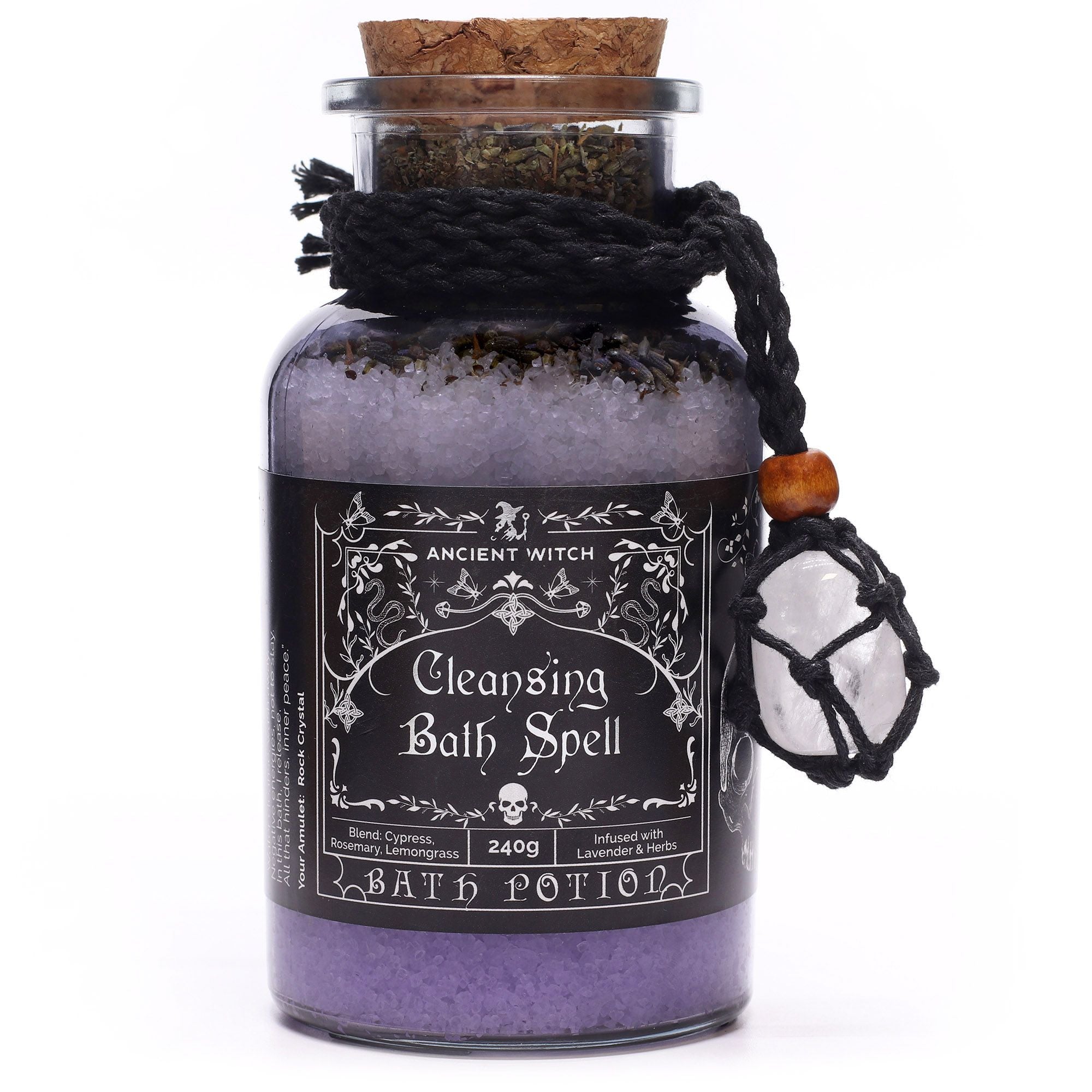 Cleansing Ancient Witch Bath Spell Potion & Rock Crystal Amulet