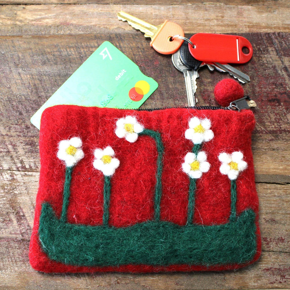 Flower Garden Natural Felt Zipper Pouch (asst)