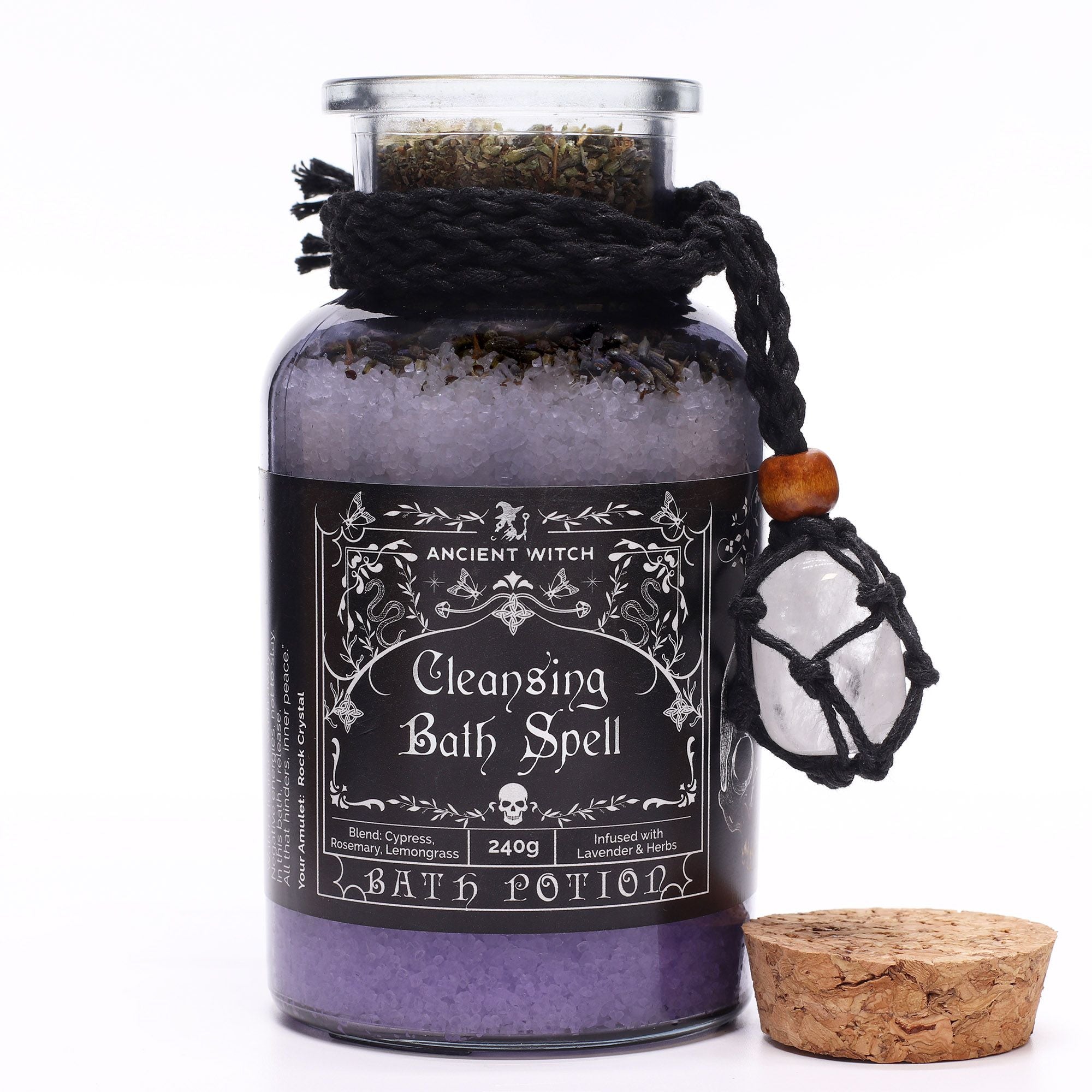 Cleansing Ancient Witch Bath Spell Potion & Rock Crystal Amulet