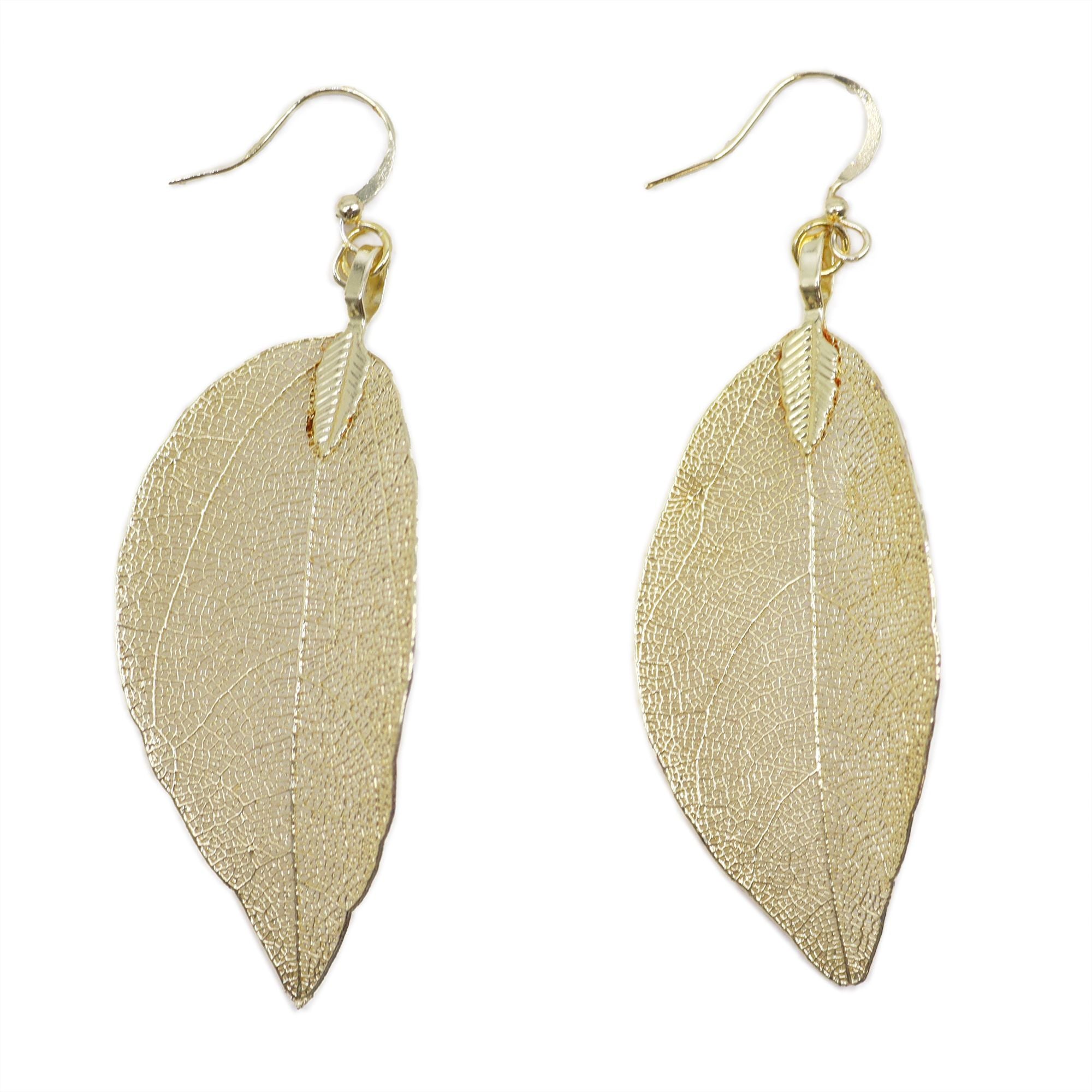 Bravery Leaf Earrings – Real Leaf Electroplated Gold