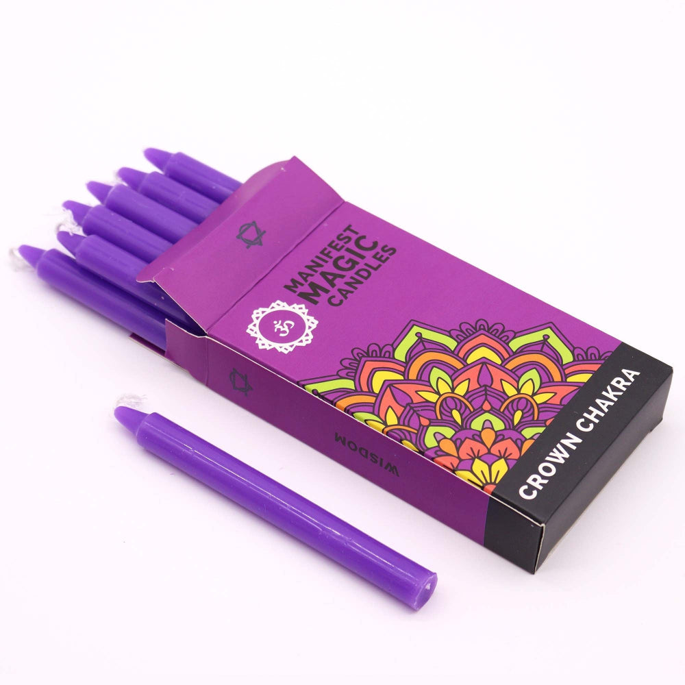 Violet Crown Chakra Manifest Magic Candles – Pack of 12 | Divine Connection & Spiritual Awakening