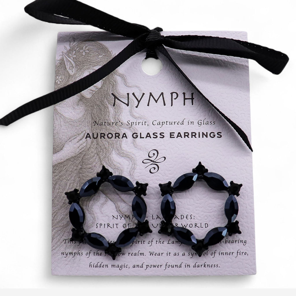 Loop Jet Black  Vintage Glass  Earrings