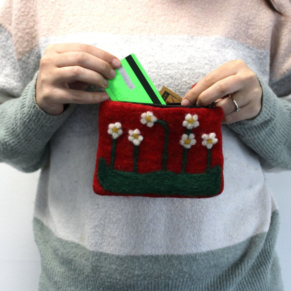 Flower Garden Natural Felt Zipper Pouch (asst)