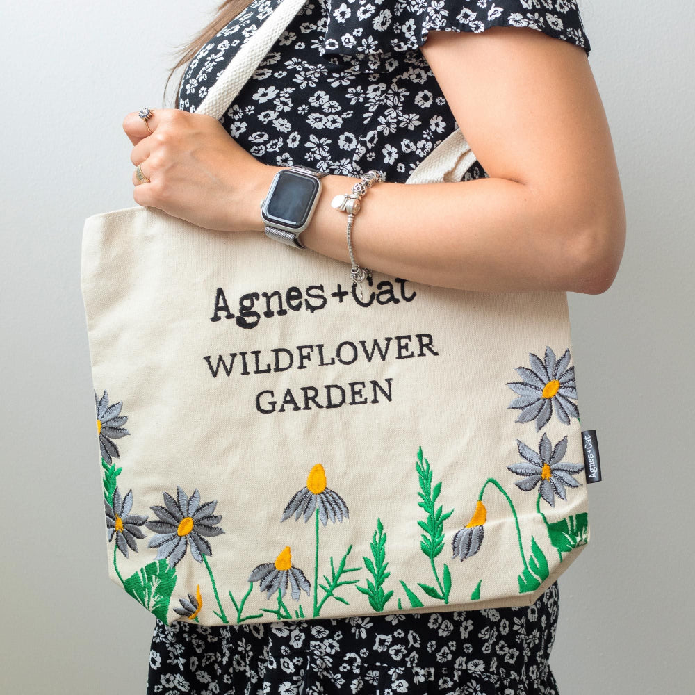 Agnes + Cat Purple Flowers Wildflower Garden Tote Bag