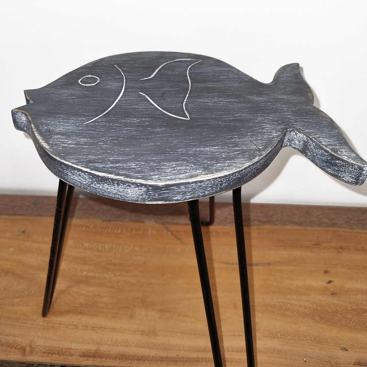 Greywash Albasia Wood Fish Stand