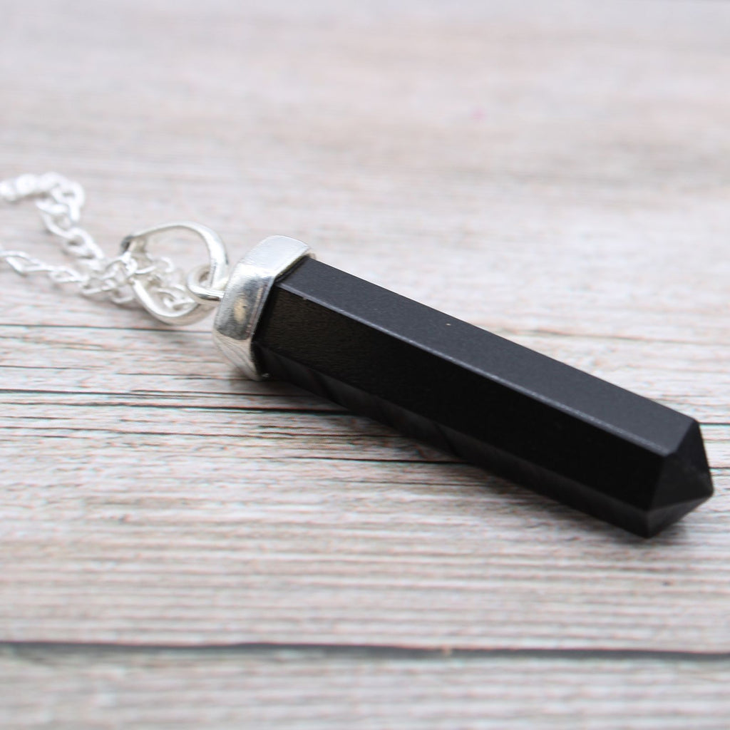 Black Agate Gemstone Classic Point Pendant