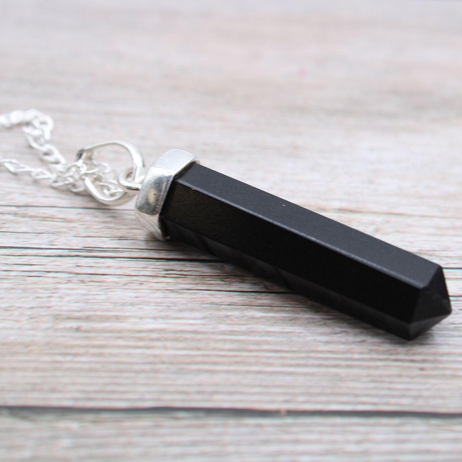 Black Agate Gemstone Classic Point Pendant