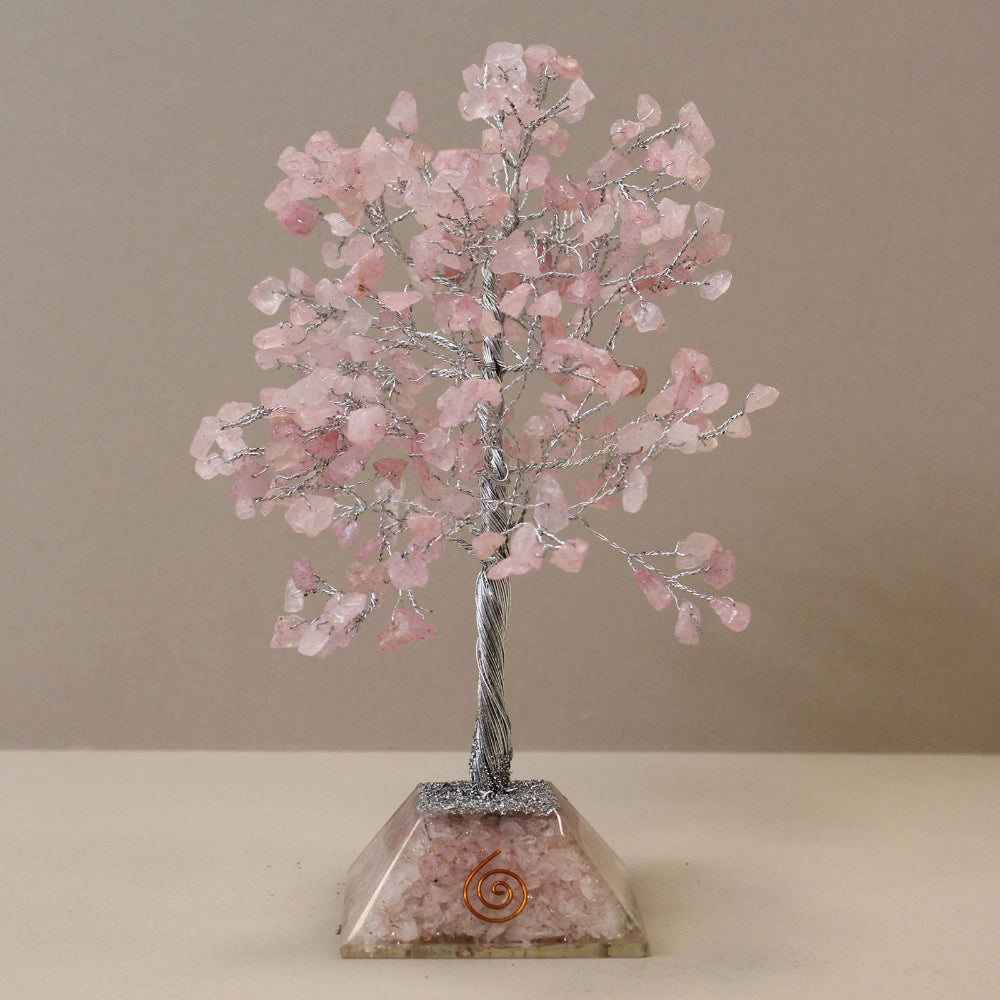 Rose Quartz Gemstone Tree with Orgonite Base - 320 Stone