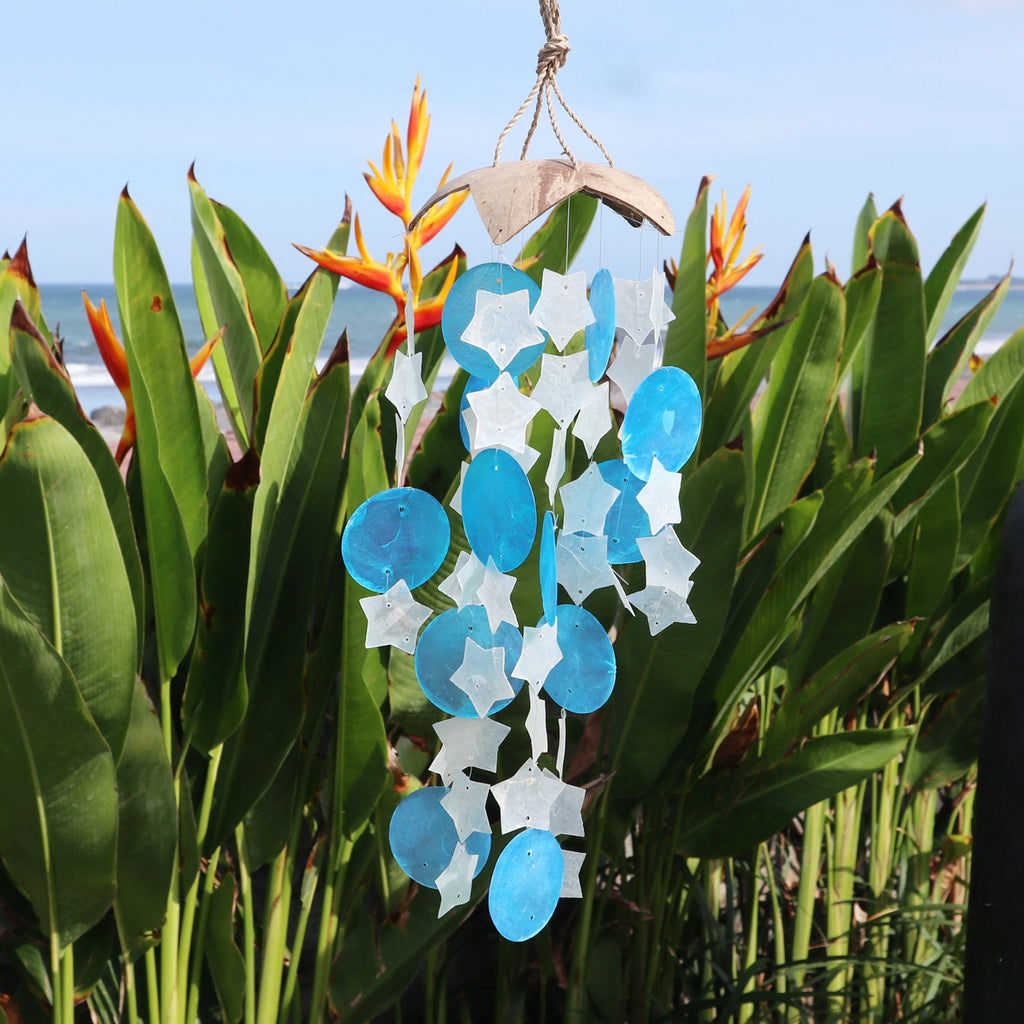 Blue and White Stars  Coconut & Capiz Windchimes