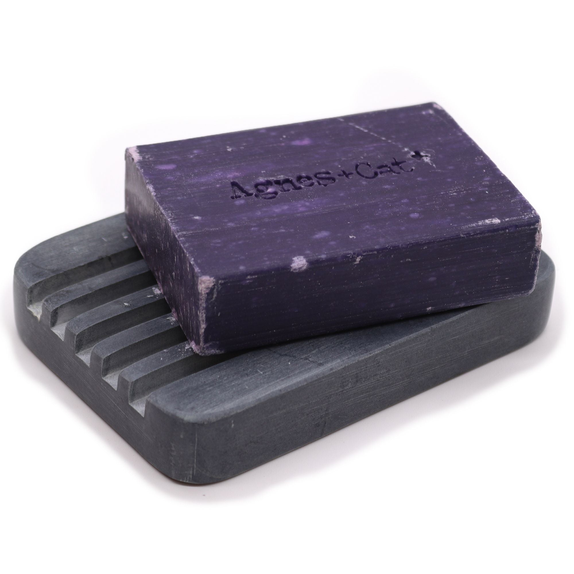 Heavy Ridges Grey Soapstone Soap Dish