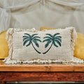 Palm Tree Linen Cushion Cover with Fringe
