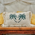 Palm Tree Linen Cushion Cover with Fringe