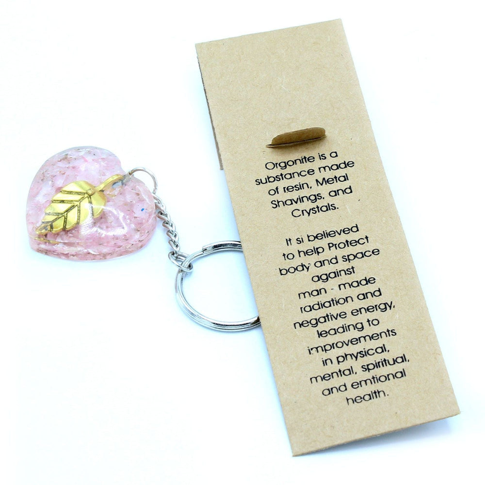 Rose Quartz Hearts Golden Leaf Orgonite Power Keyring