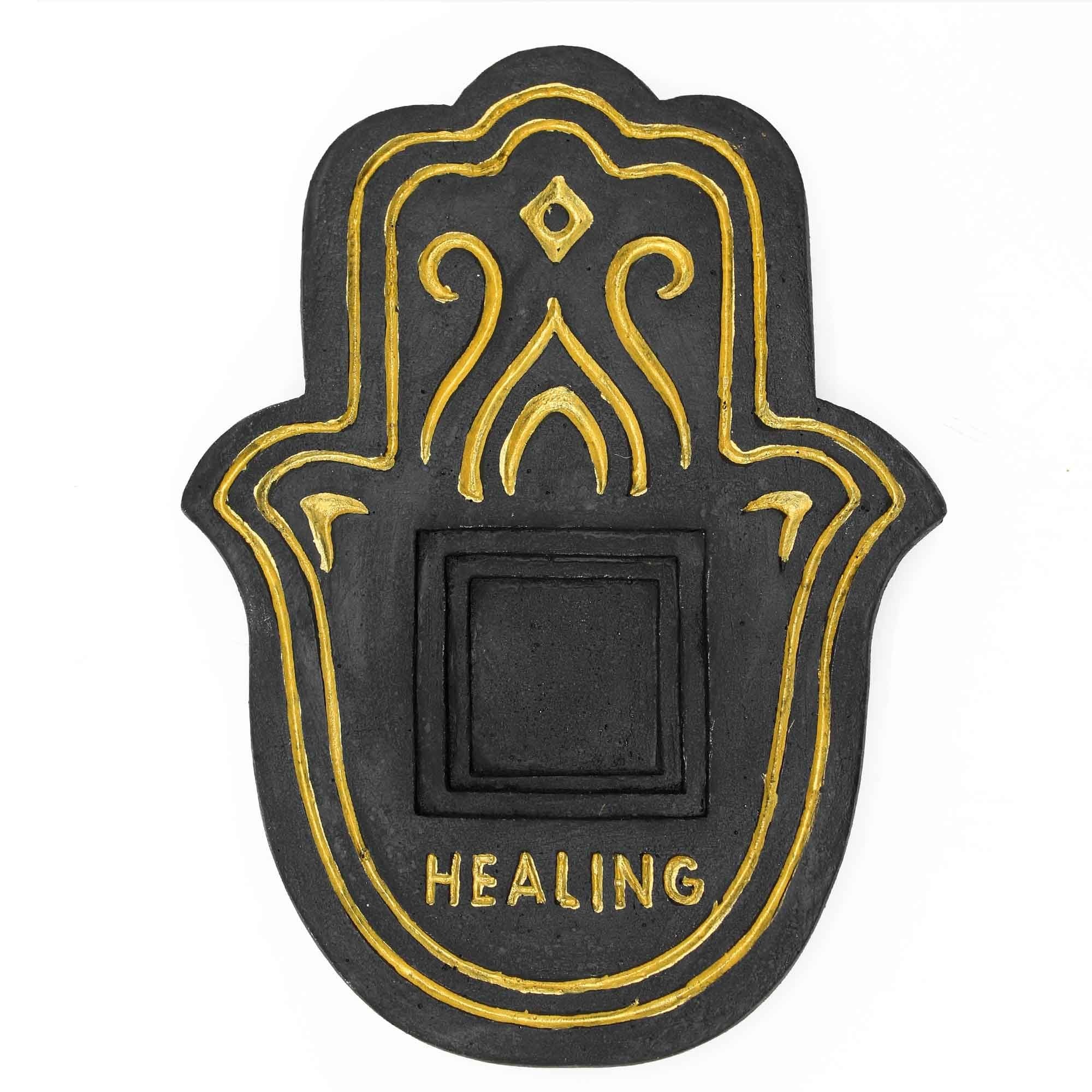 Black & Gold Lava-Stone Effect  Healing Incense Plate