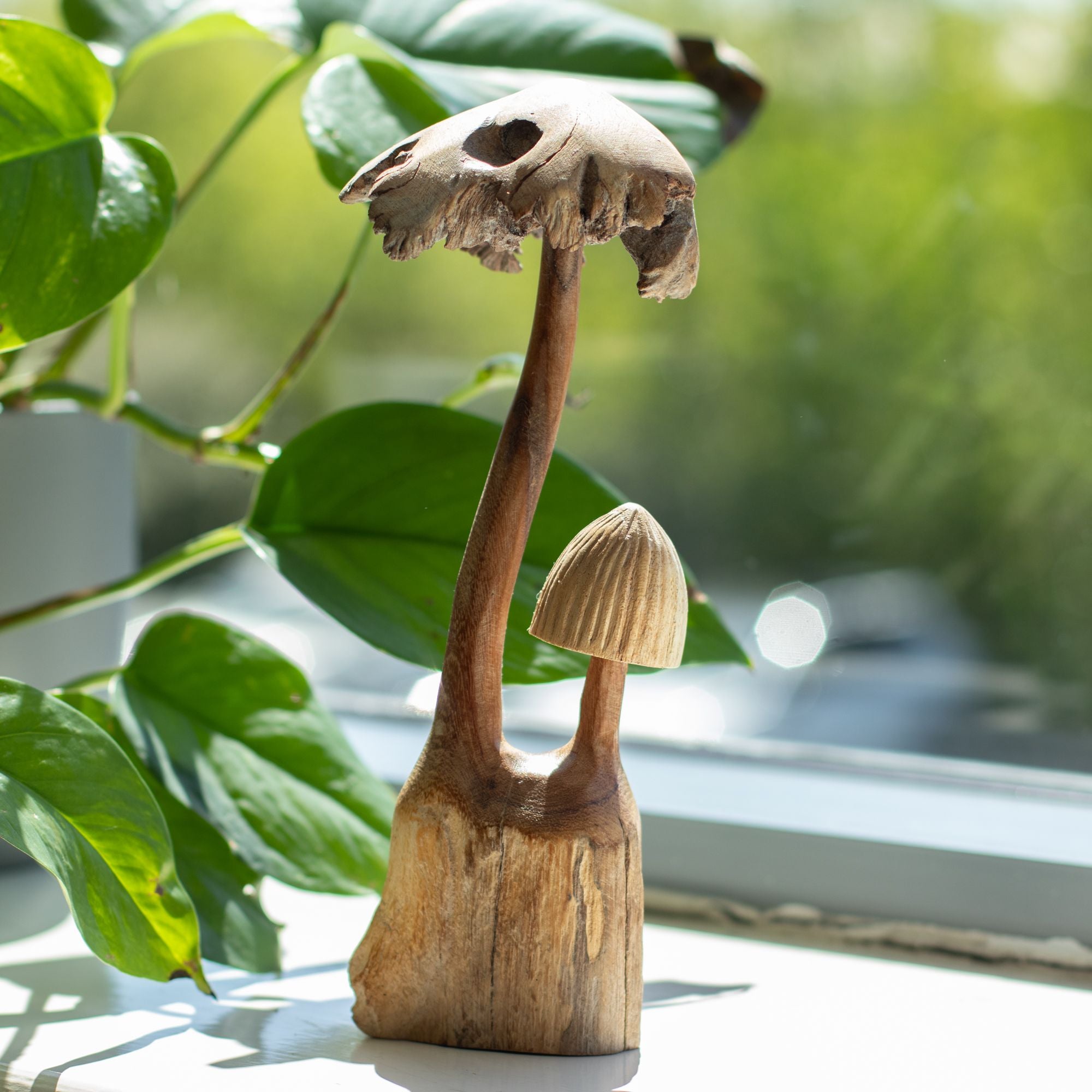 Handmade Parasite Wood Carving — Twin Mushrooms