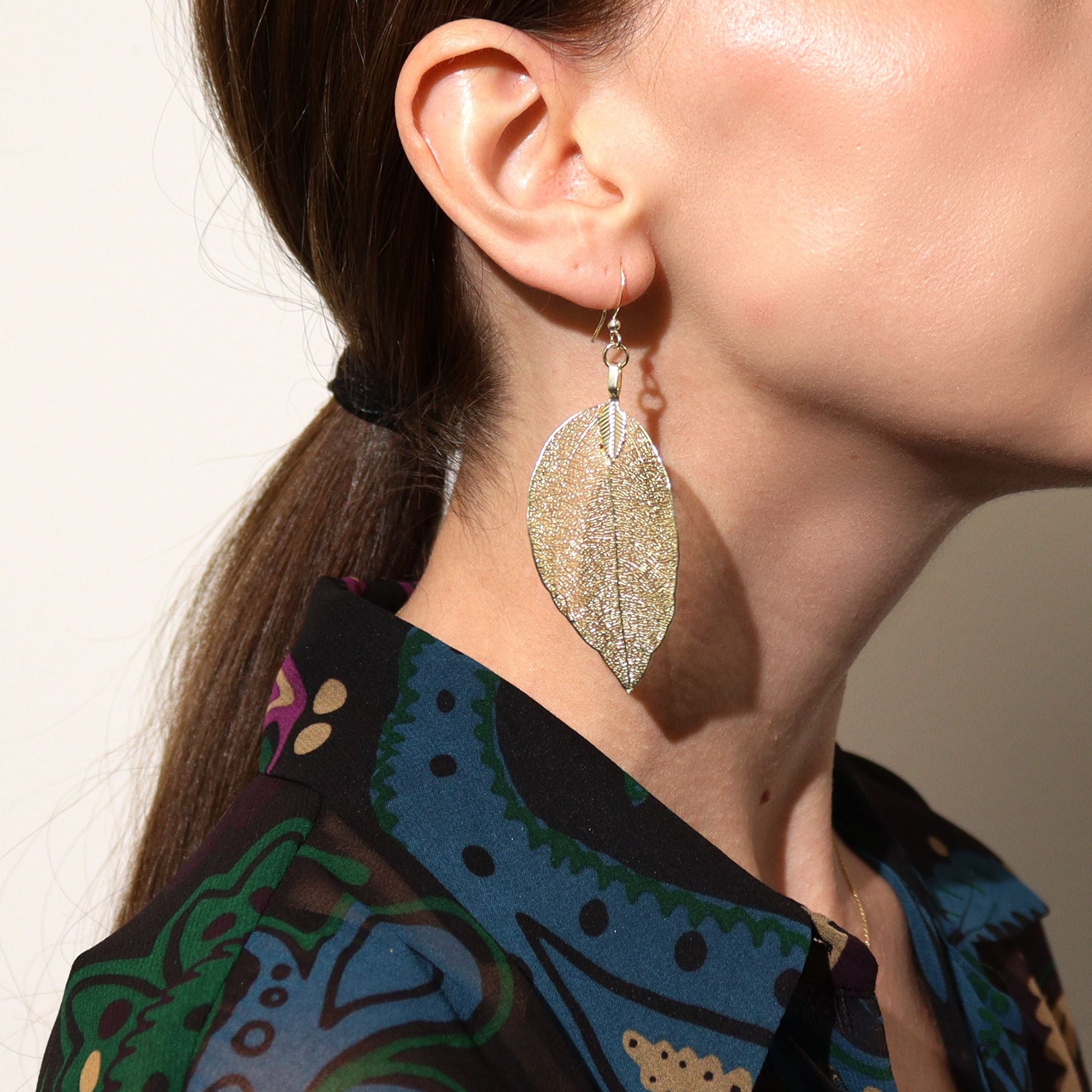 Bravery Leaf Earrings – Real Leaf Electroplated Gold
