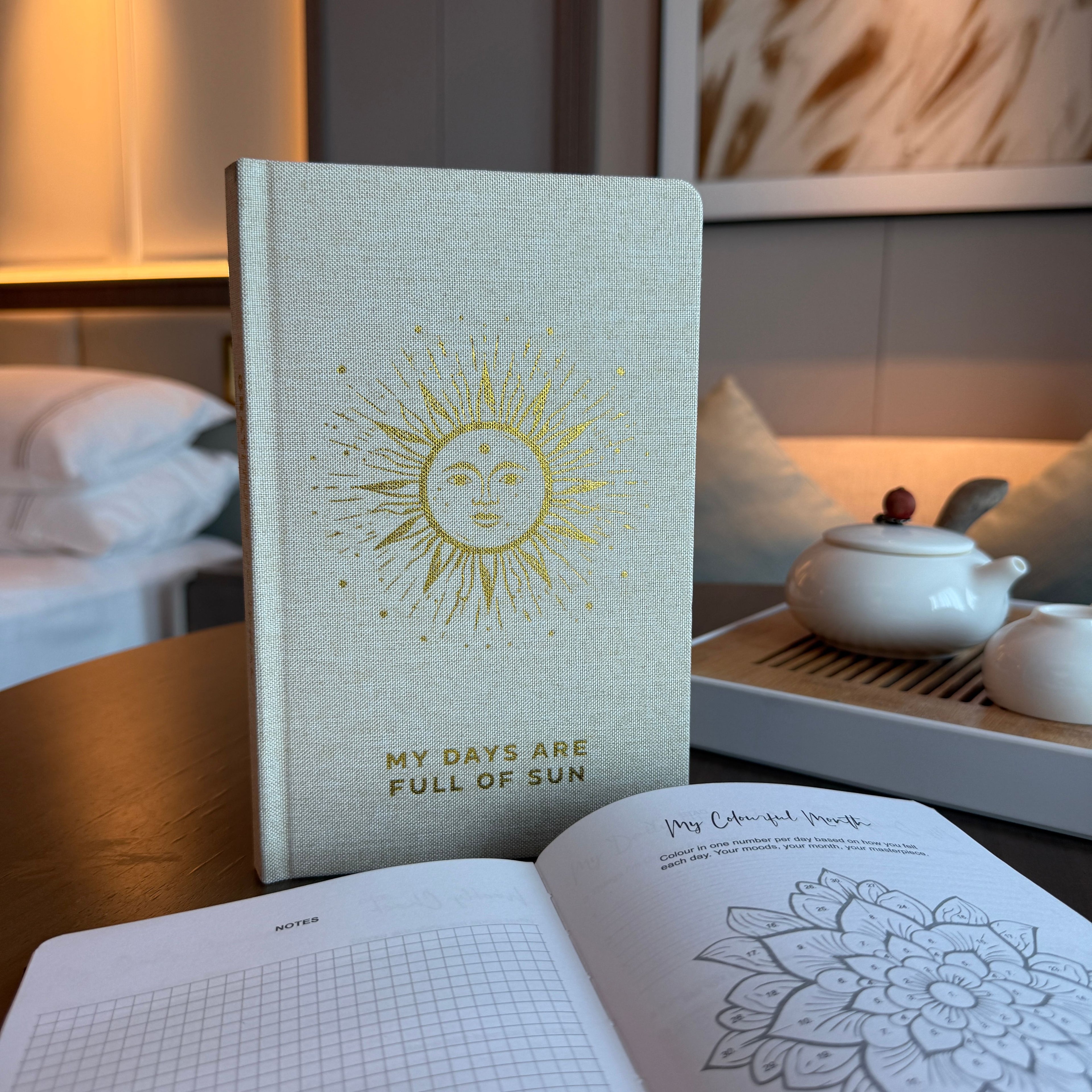 My Days are Full of Sun Ivory Gratitude Journal with Gold Lining