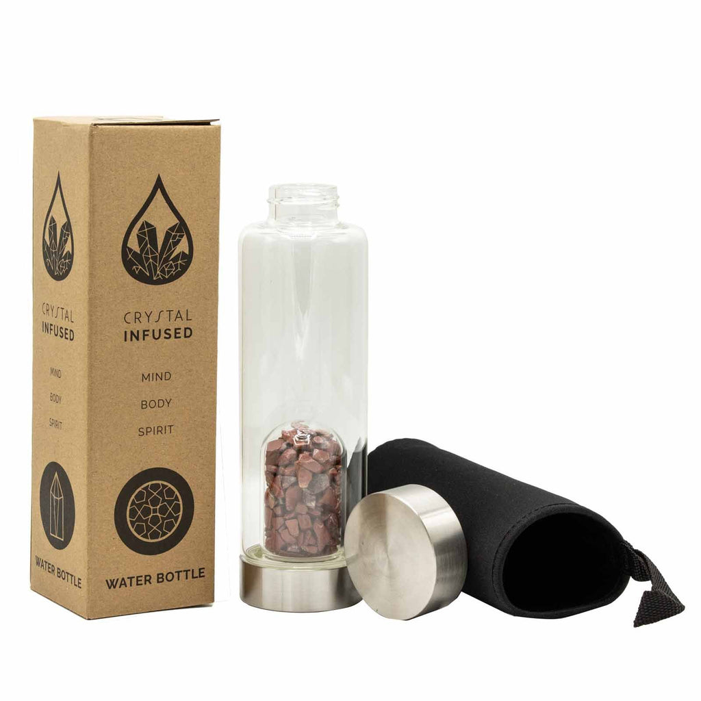 Red Jasper Crystal Water Bottle | Chip Stones | Invigorating & Grounding