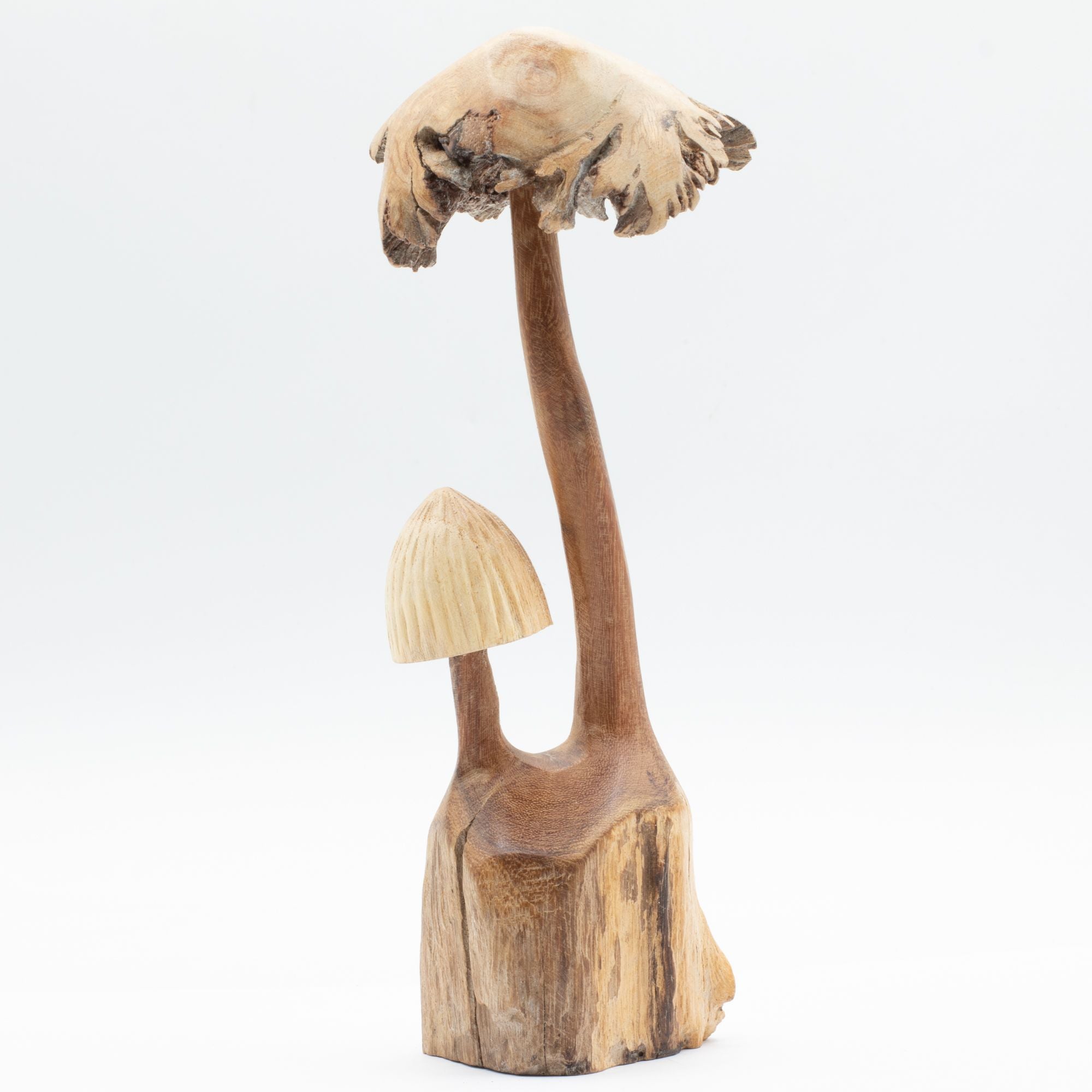 Handmade Parasite Wood Carving — Twin Mushrooms