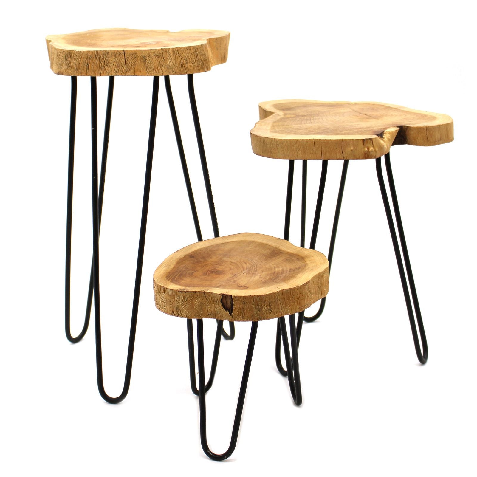 Natural Set of 3 Gamal Wood Plant Stands