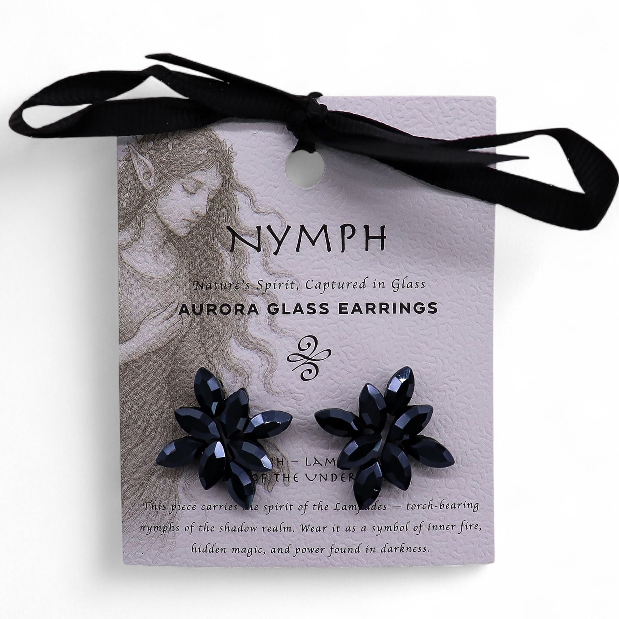 Flower Jet Black Vintage Glass Earrings