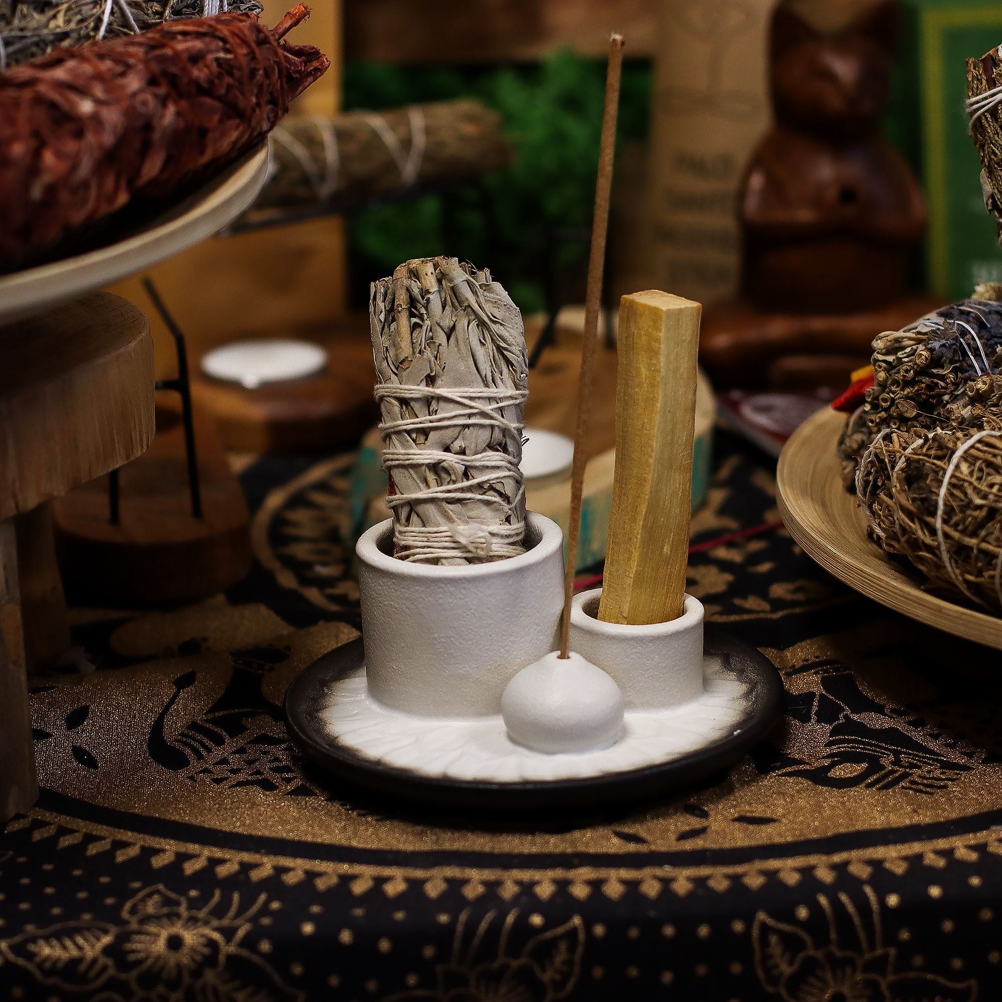 Mandala White & Grey Palo Santo Stick & Smudge Holder