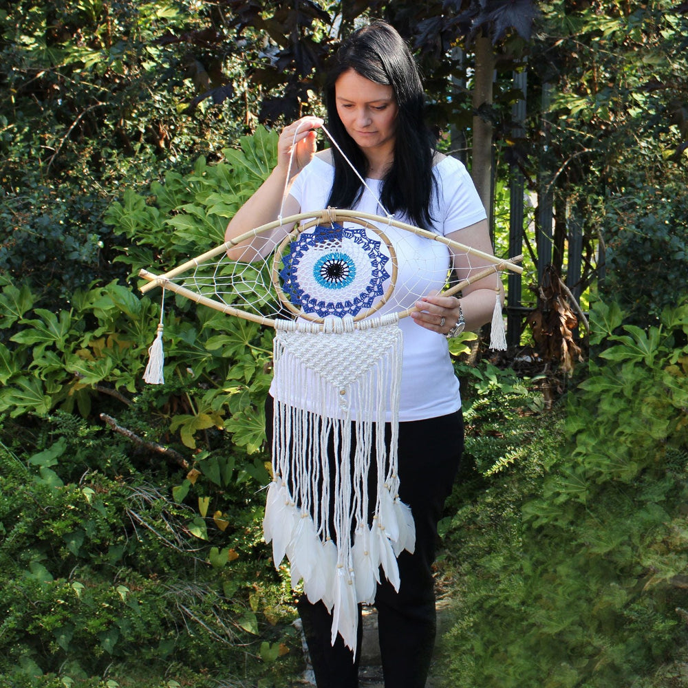 Macrame Evil Eye Blue/White/Black Protection Dream Catcher Large